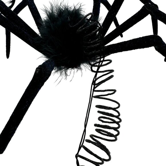 Giant Black Fuzzy Spider Halloween Decoration With Glitter Legs & Spring Coil - Picture 3 of 4